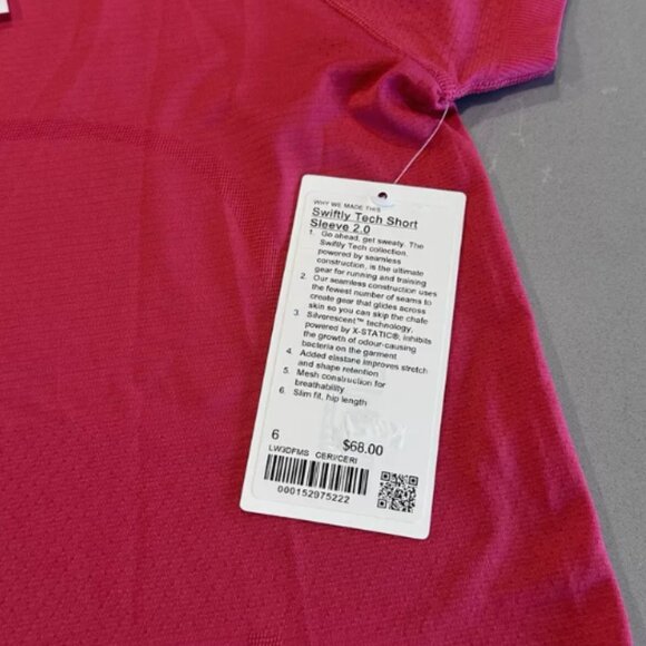Lululemon Swiftly Tech Short Sleeve 2.0 Sz 6 *Hip-Length Cherry Mist NWT - Picture 2 of 4
